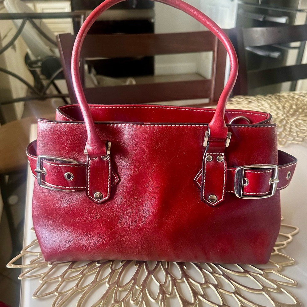 Aldo Red Shoulder Bag with Buckle Accents